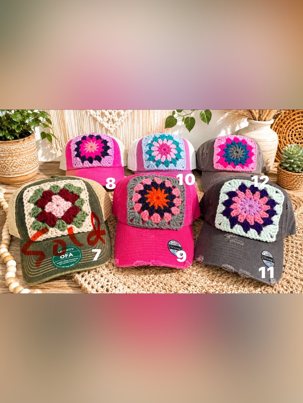 Granny Square Crochet Patch Hats